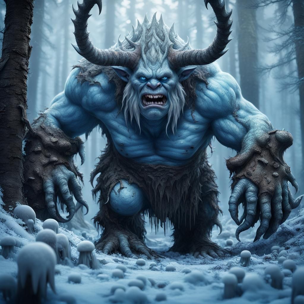 Gigantic Horned Ogre in Frozen Taiga Forest