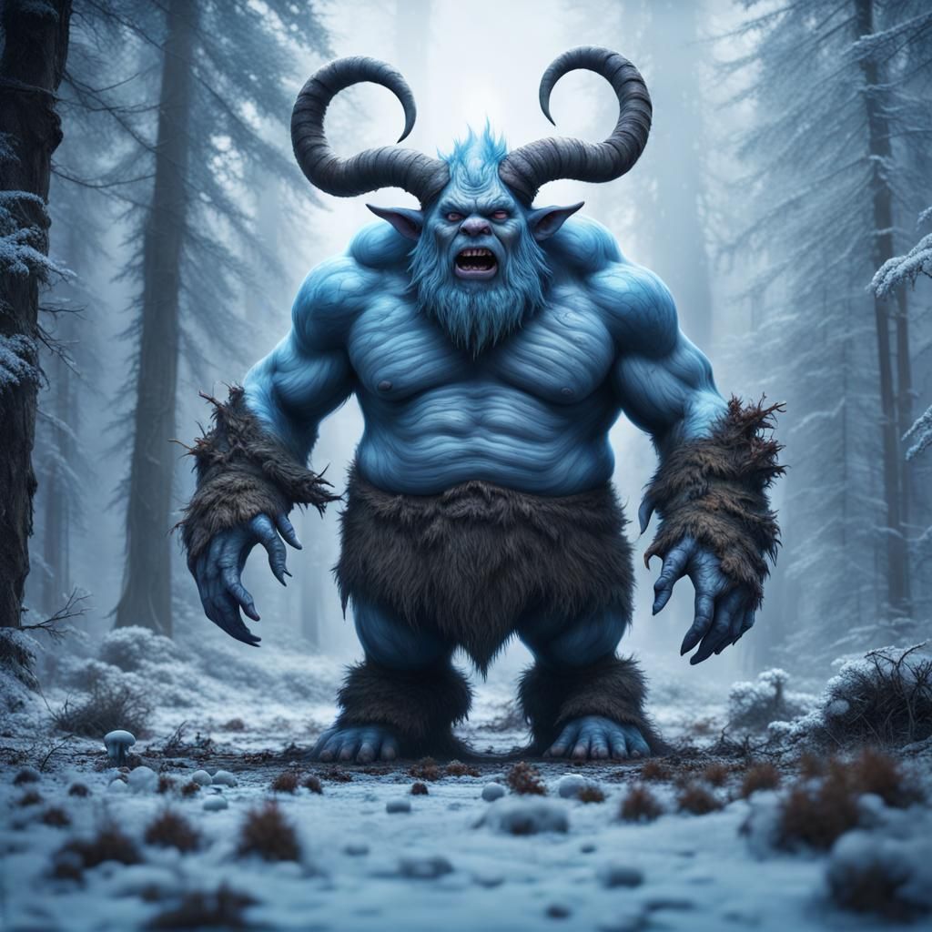 Giant Horned Ogre in Frozen Taiga Forest