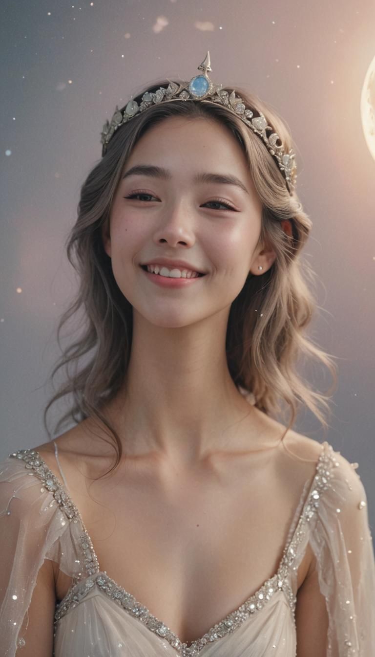 Smiling Anthropomorphic Moon with Tiara in Pastel Colors