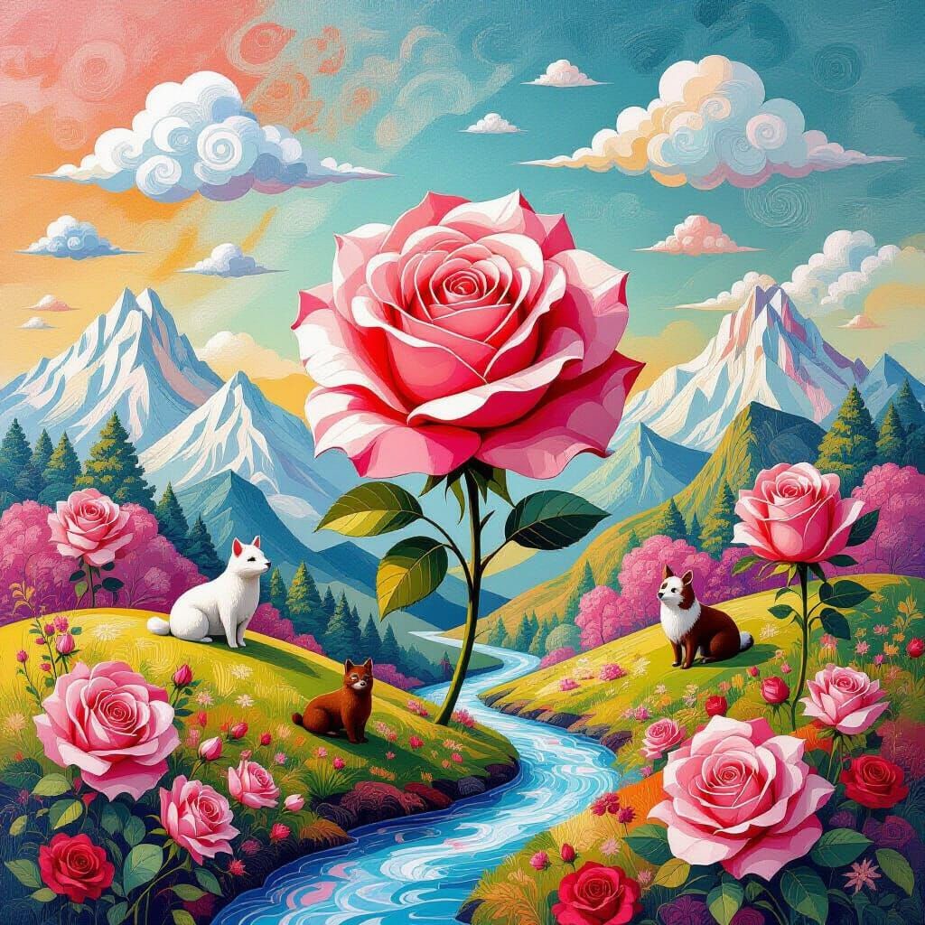 Rose Landscapes: Impasto Painting with Abstract Textures