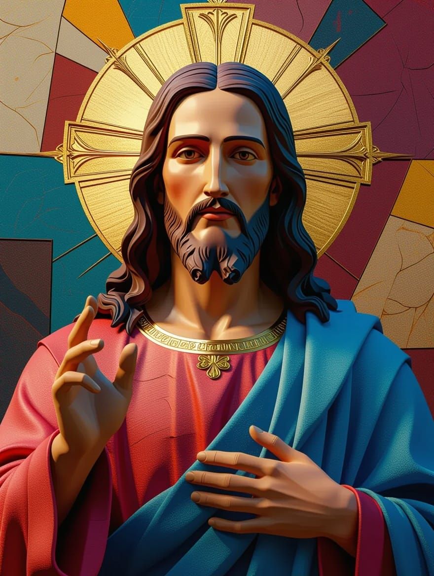 Hyper-Realistic Jesus Christ in Digital Cubist Style