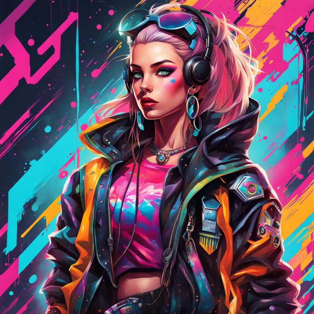 Retro Cyberpunk Punk Girl Avatar in Graffiti Art Style