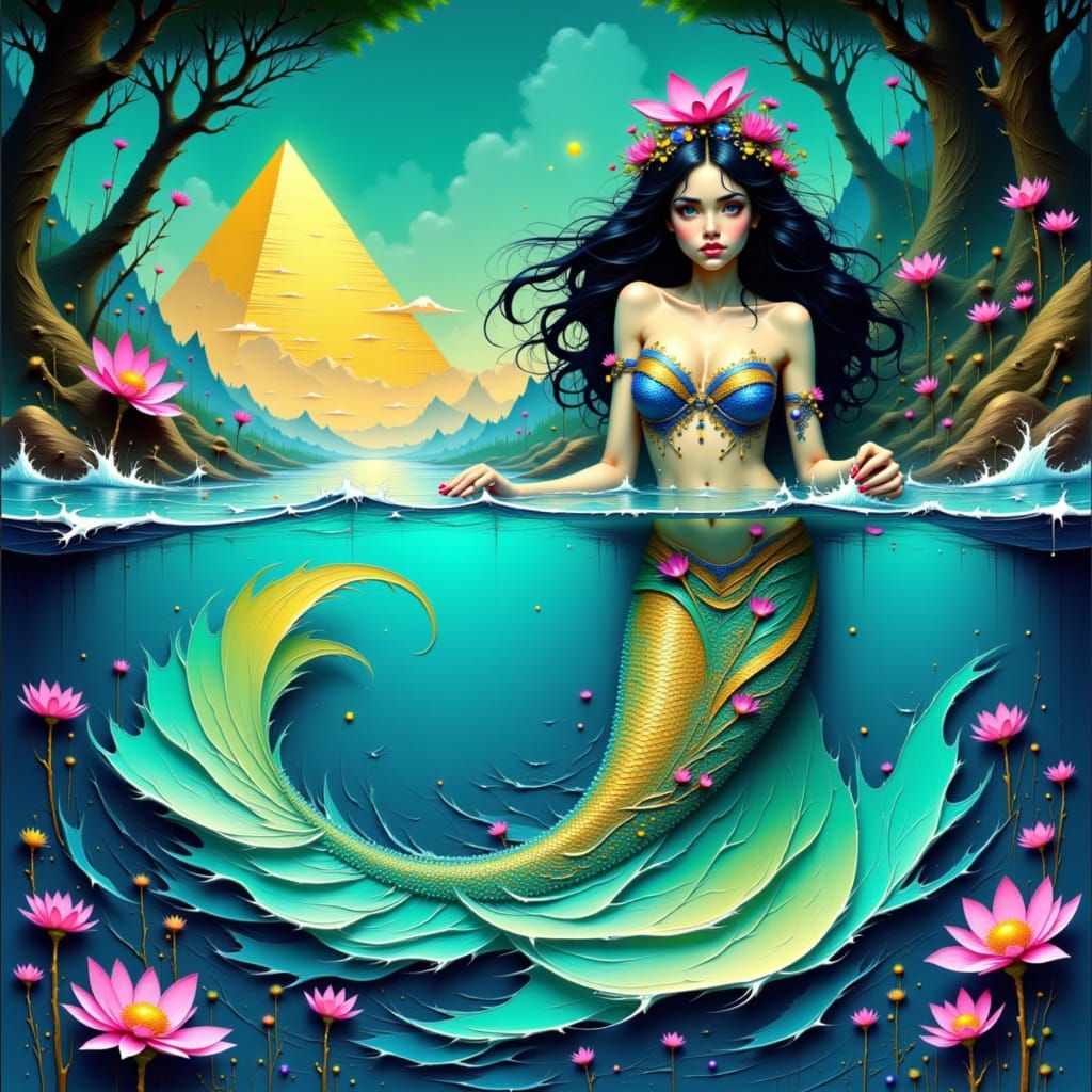 Mystical Mermaid of Pyramid Lake in Vibrant Style