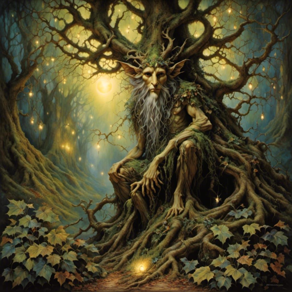 Green Man Appears in Pagan Fairy Forest