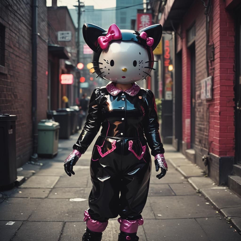 Woman in Hello Kitty Outfit: Cinematic Film Still