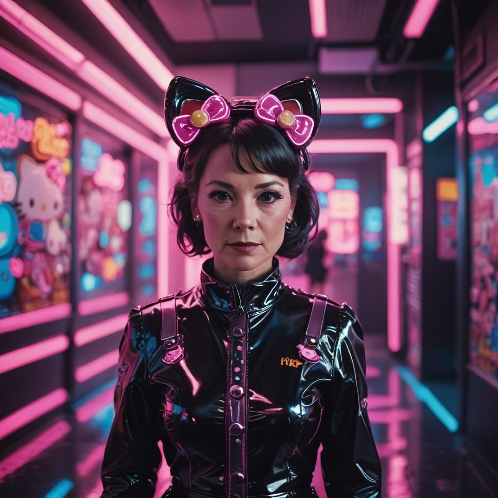 Woman in Hello Kitty Outfit, Cinematic Film Still