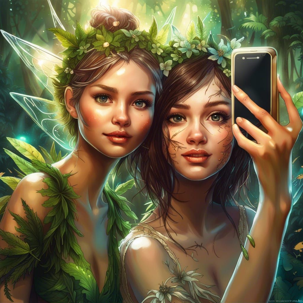 Tinkerbell and Brunette Selfie in Jungle