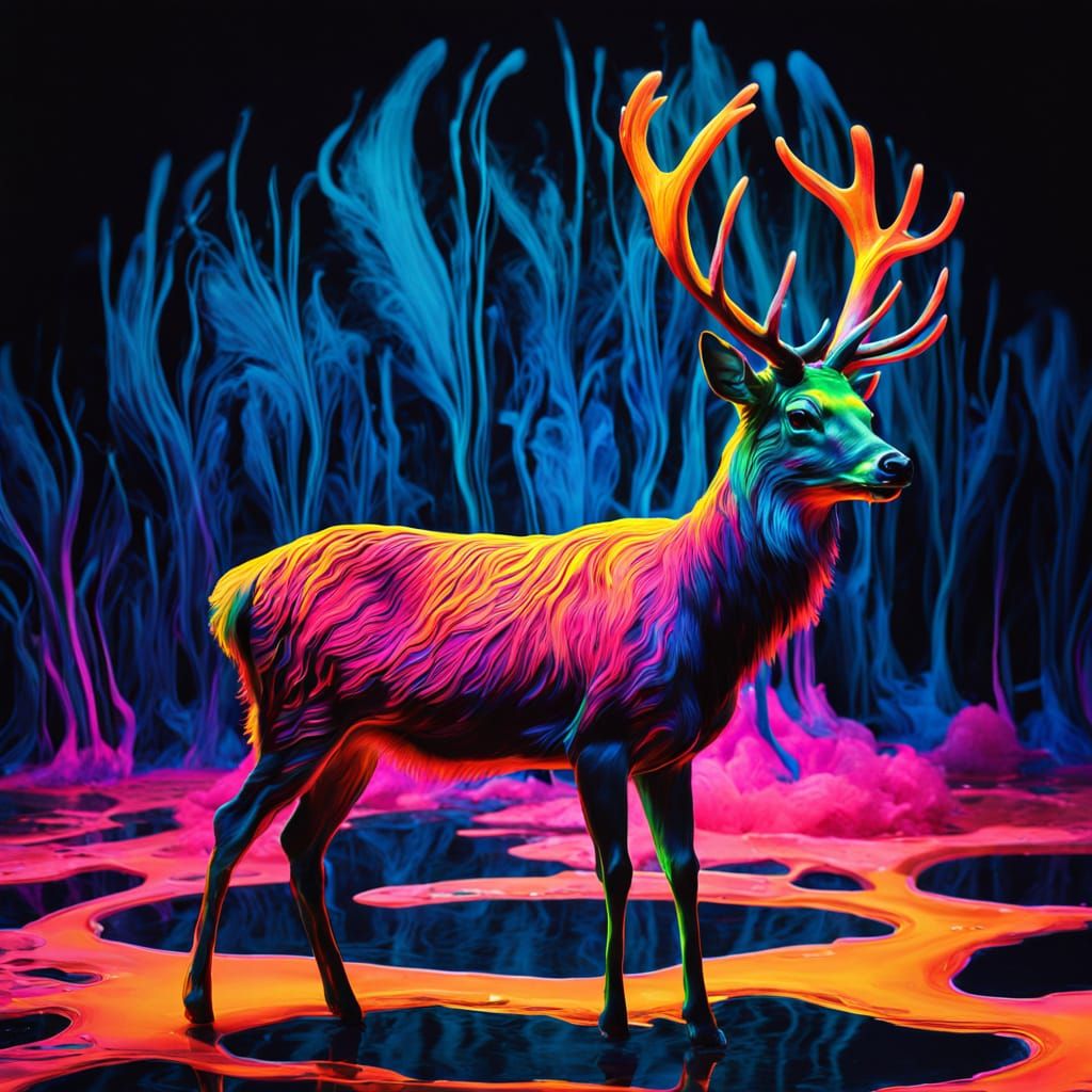 Psychedelic Neon Paint Swirls on Deer Fur