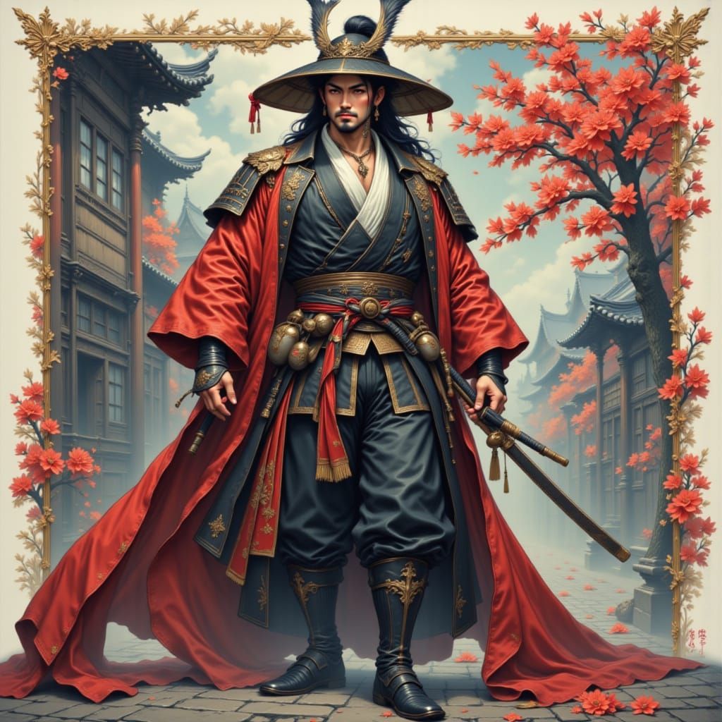 Male Samurai Warrior in Dynamic Pose