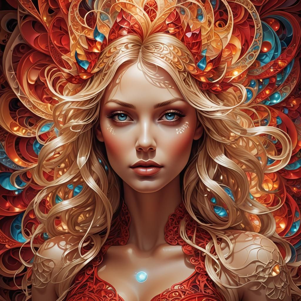 Abstract Fractal Portrait with Zentangle Patterns