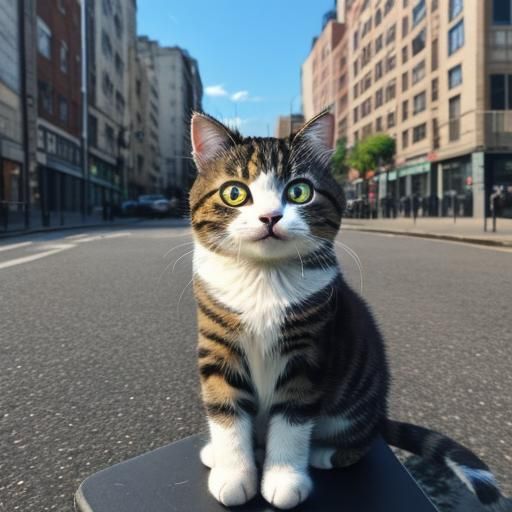 Cute Cat Amidst Cityscape