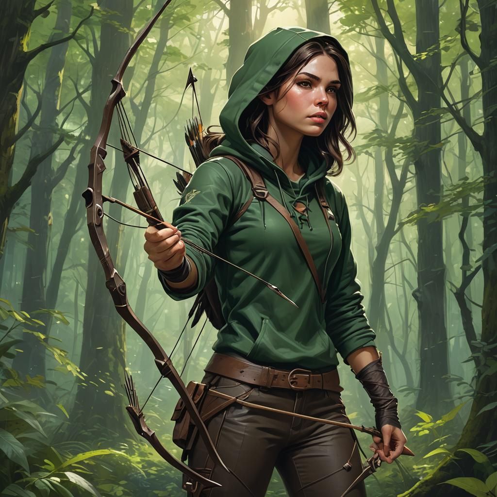 Archer in Emerald Forest: Hyperdetailed Portrait