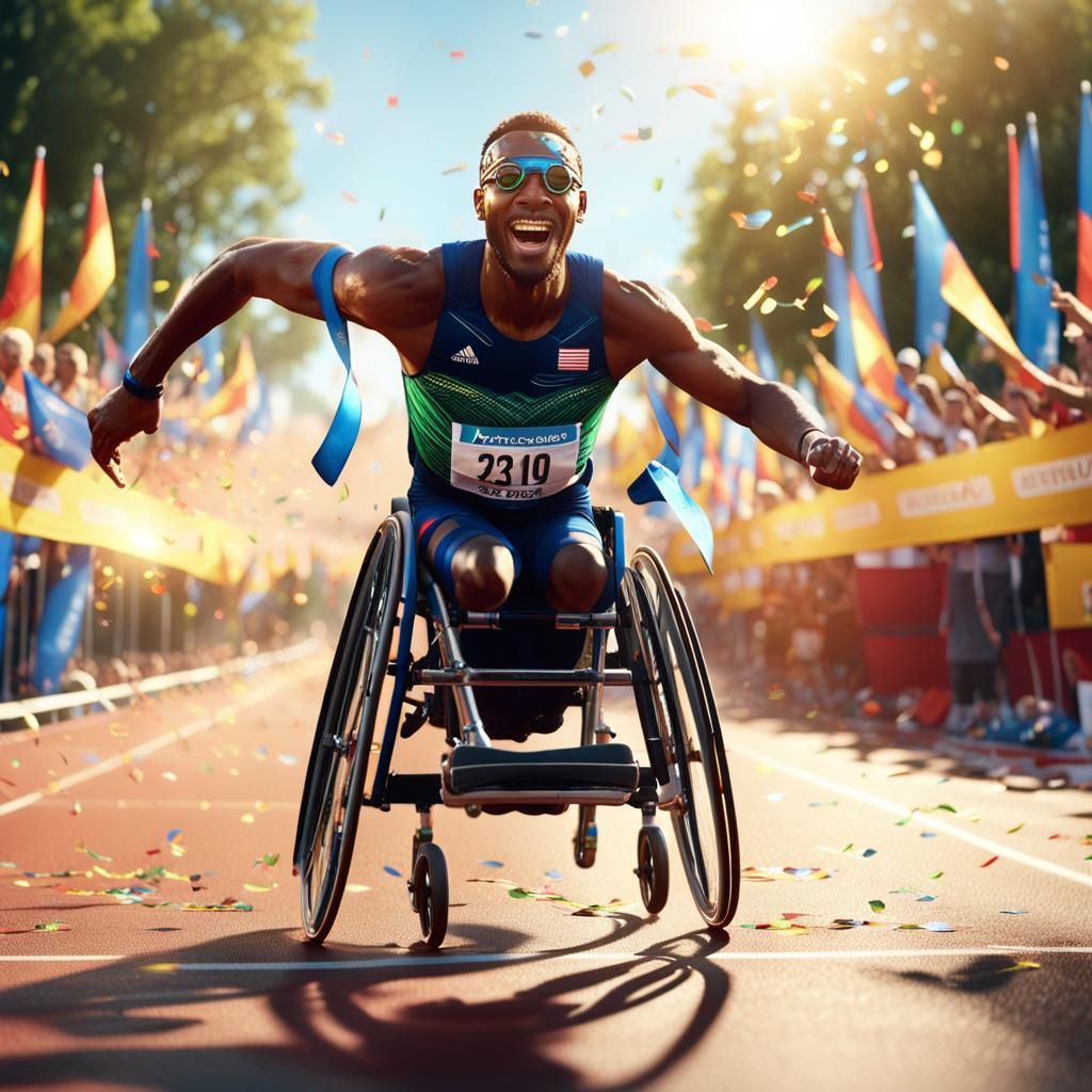 Victorious Para-Athlete Crossing the Finish Line