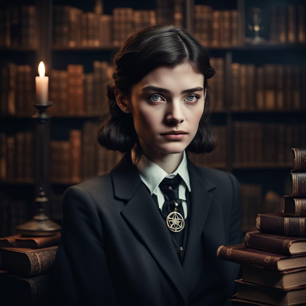 Elegant German Woman Portrait with Occult Symbols