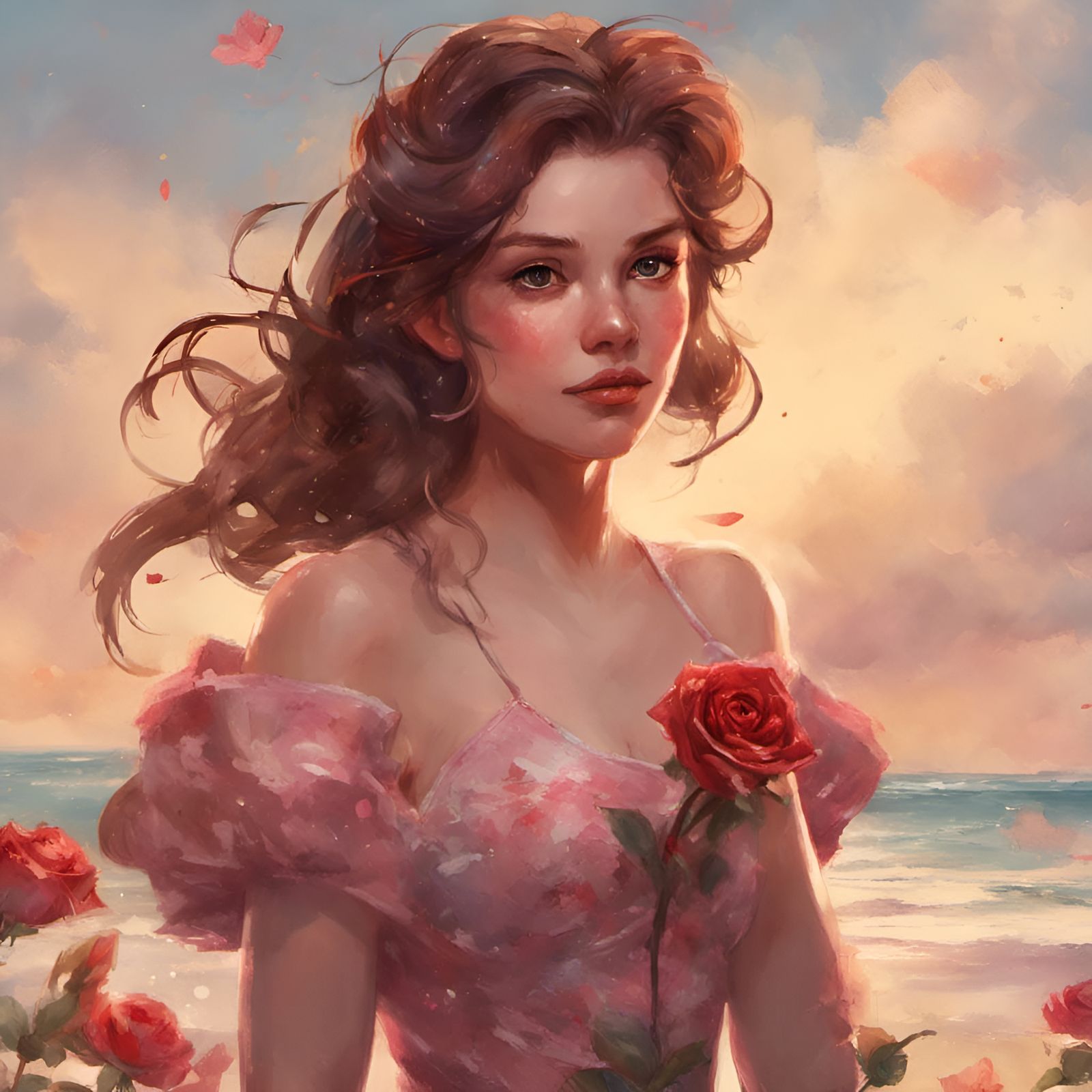 Princess Belle Rose Swimsuit Portrait: Digital Illustration