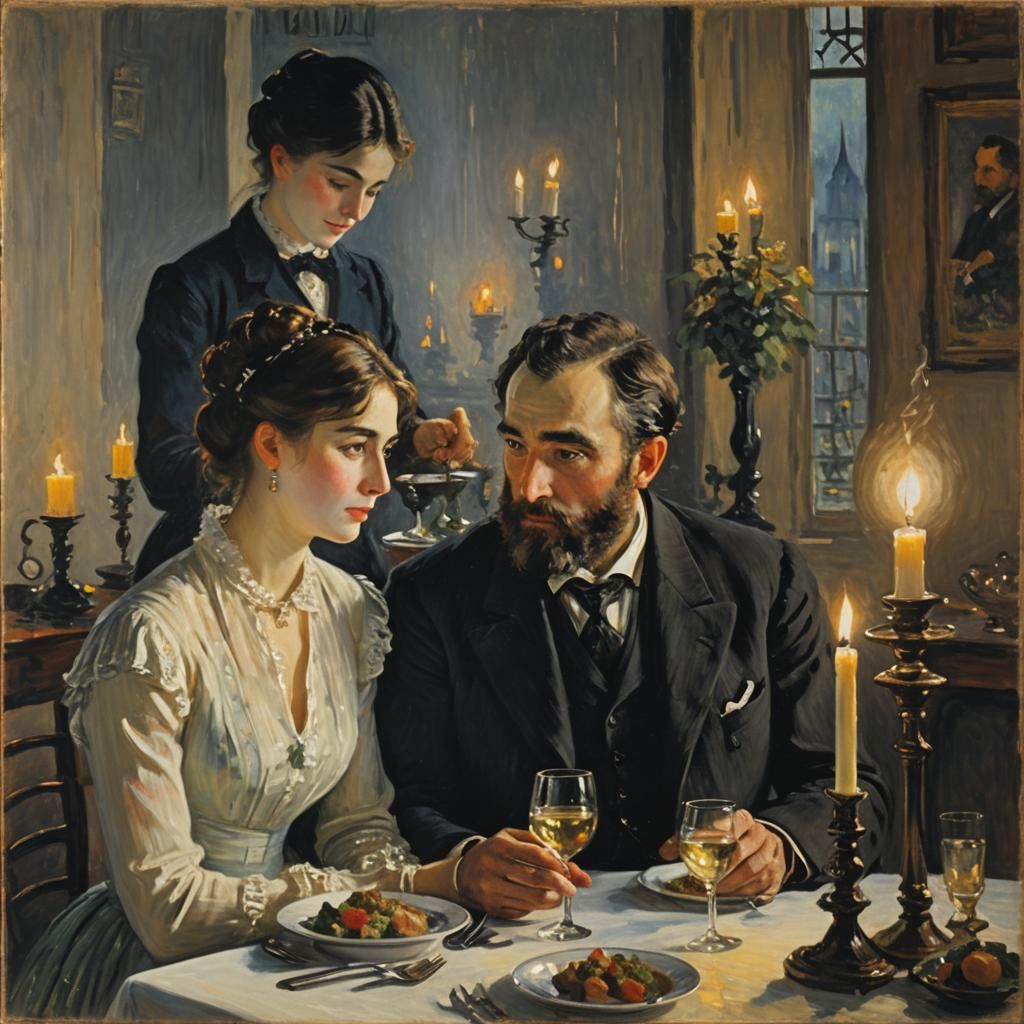 Romantic Candlelit Dinner in Impressionistic Style