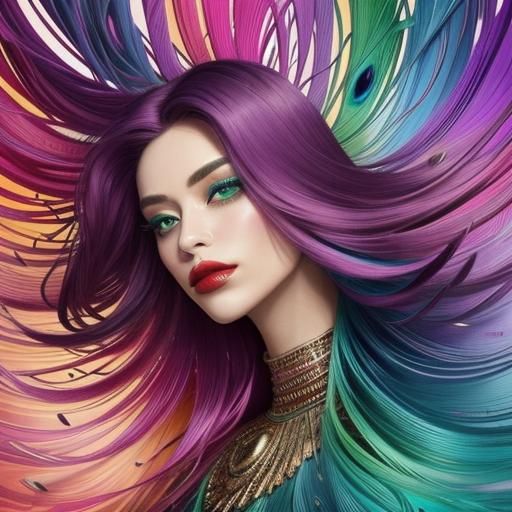 Rose Gold Woman Portrait in Vibrant Abstract Style