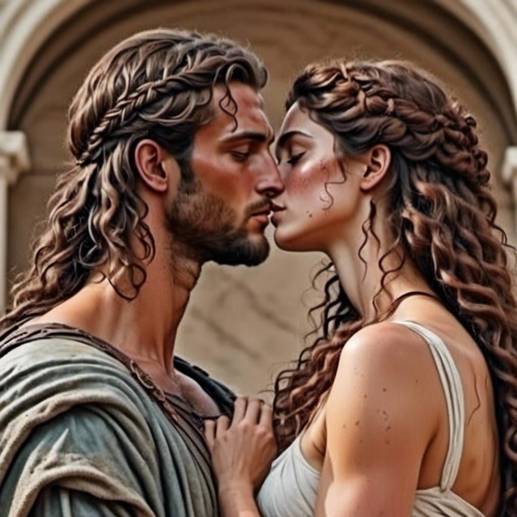 Ariadne and Dionysus Kiss in Temple