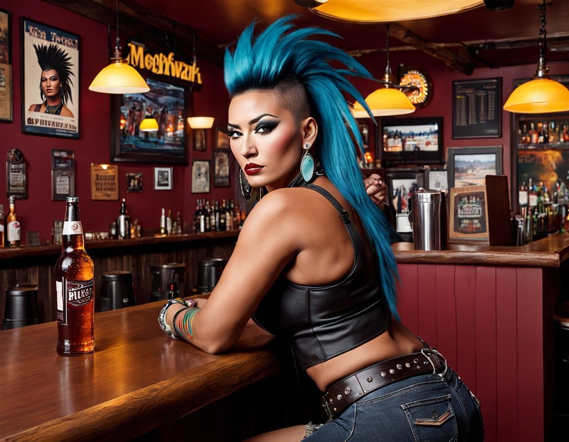 Native American at Crowded Pub Bar