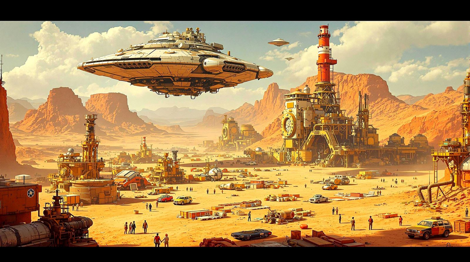 Retro-Futuristic Mining Town on a Distant Planet