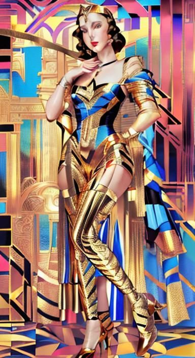 Art Deco Portrait in Style of Lempicka and Mondrian