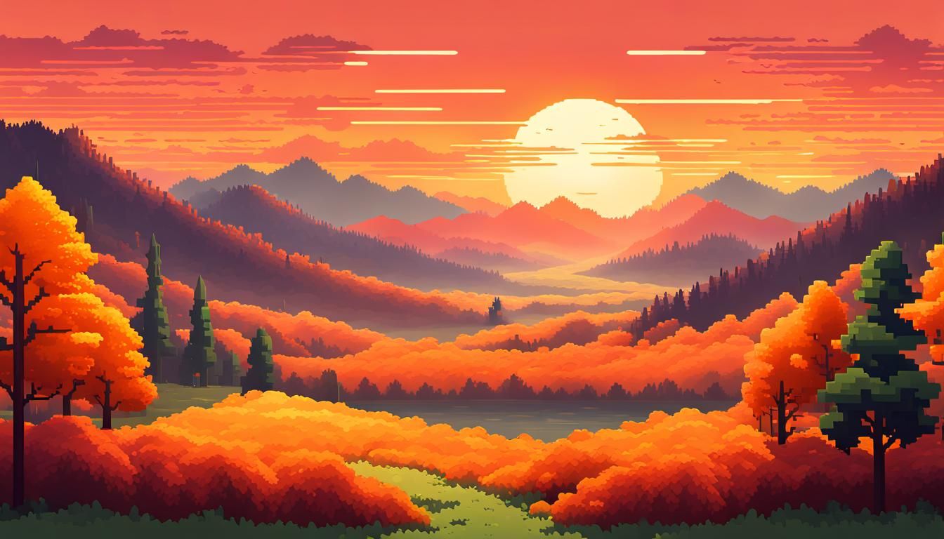 Serene Sunset Landscape in 8-Bit Pixel Art