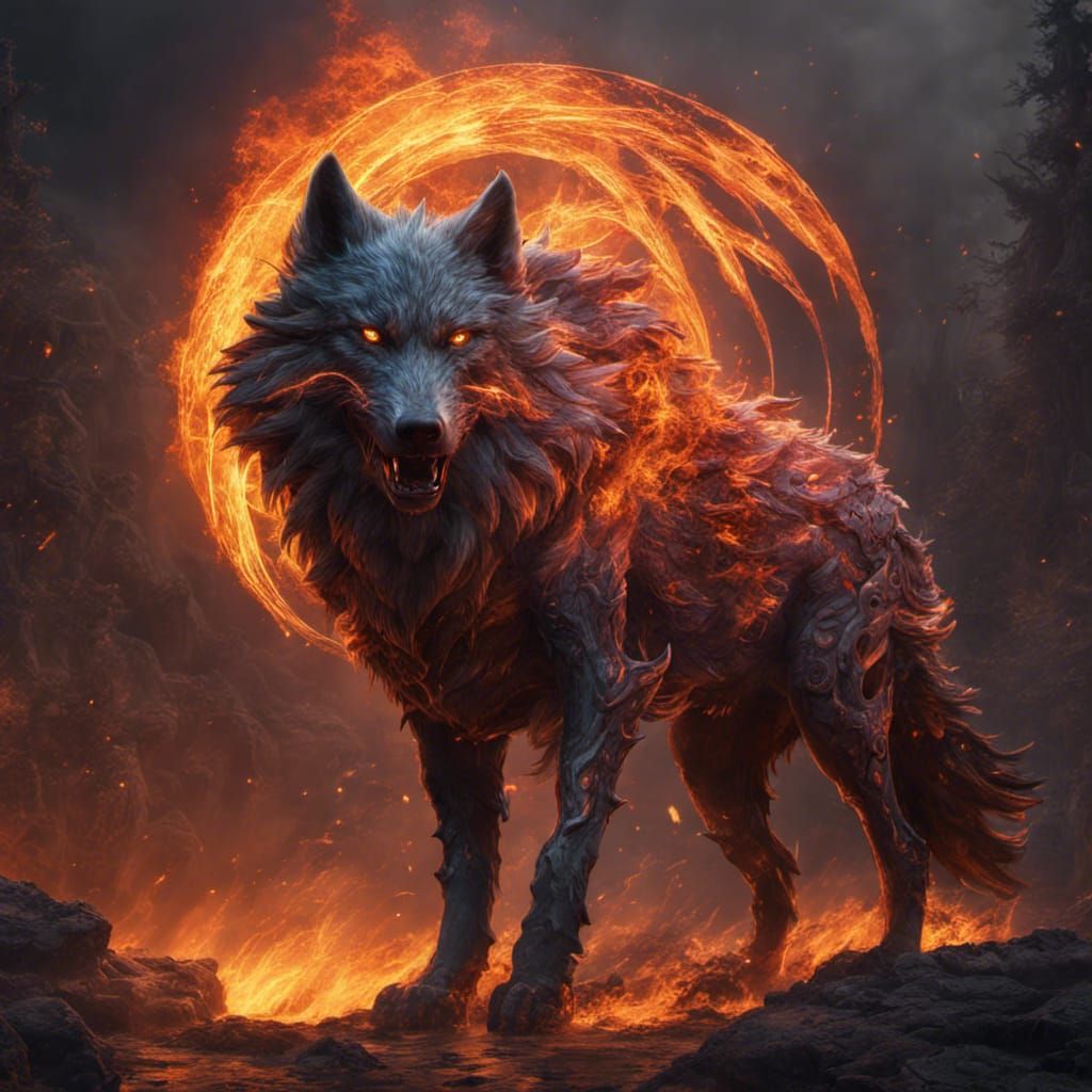 Fiery Wolf Concept Art in Detailed Matte Painting