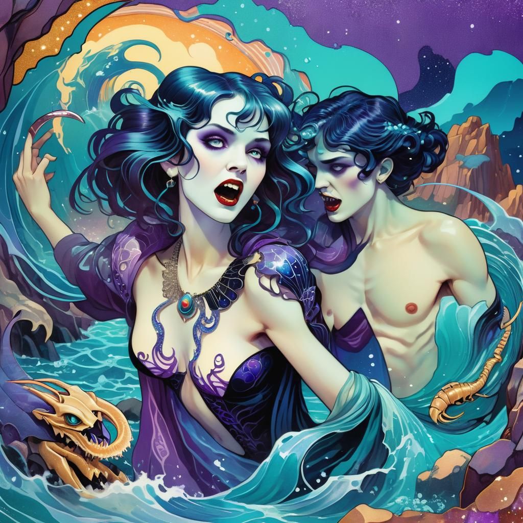 Vampire vs Scorpion: Art Nouveau Art Deco Illustration
