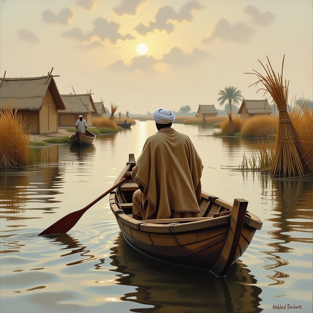 Babylonian Man in Marsh Village: Earthy Art Style