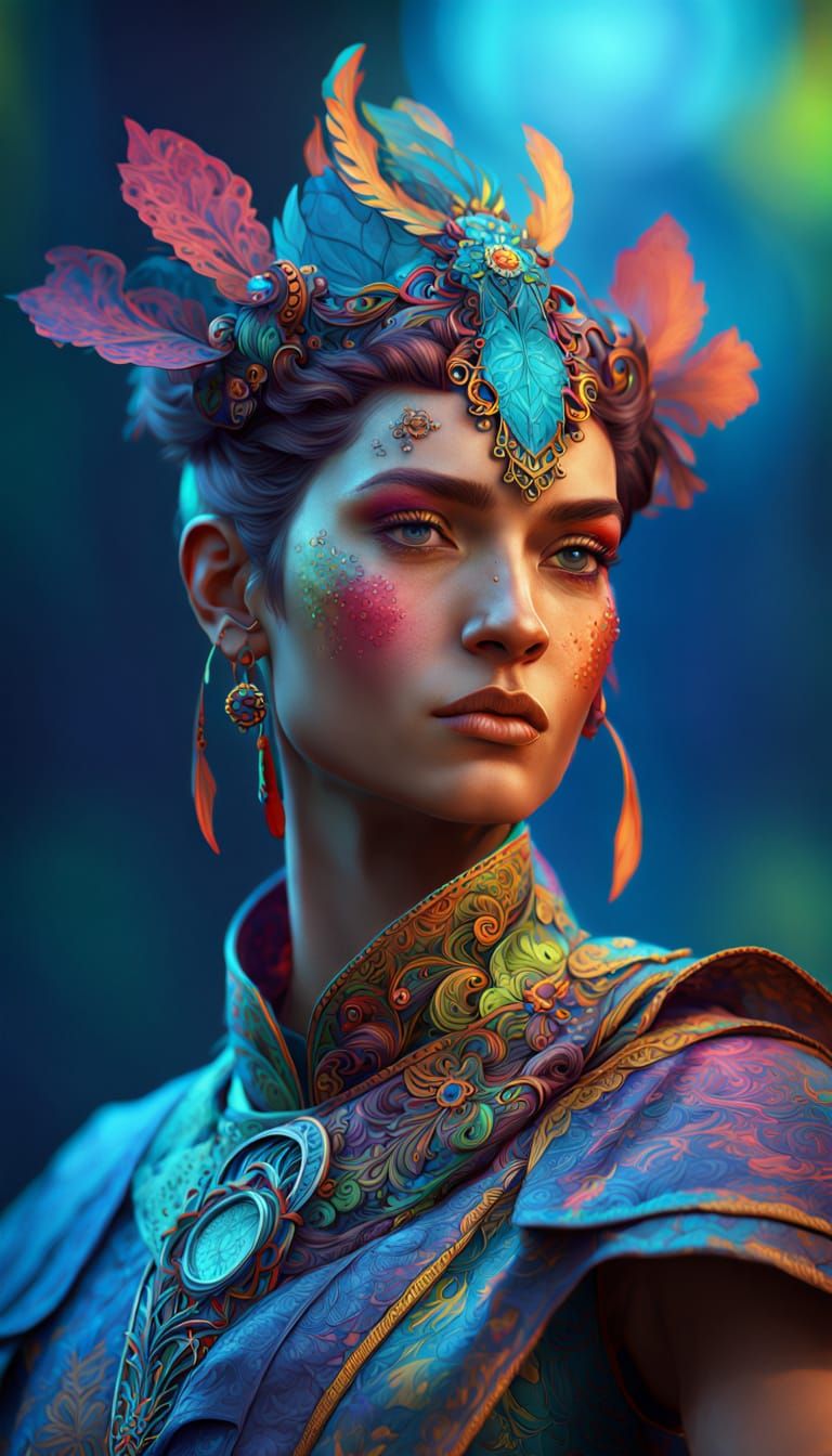 Vibrant Portrait with Dynamic Lighting in Art Nouveau Style