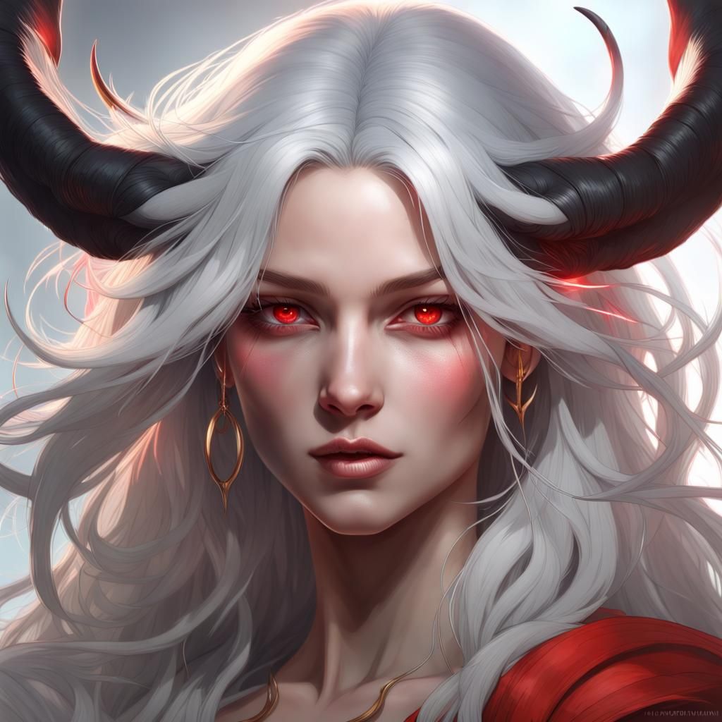 Striking Portrait of Horned Woman in Hyperdetailed Style