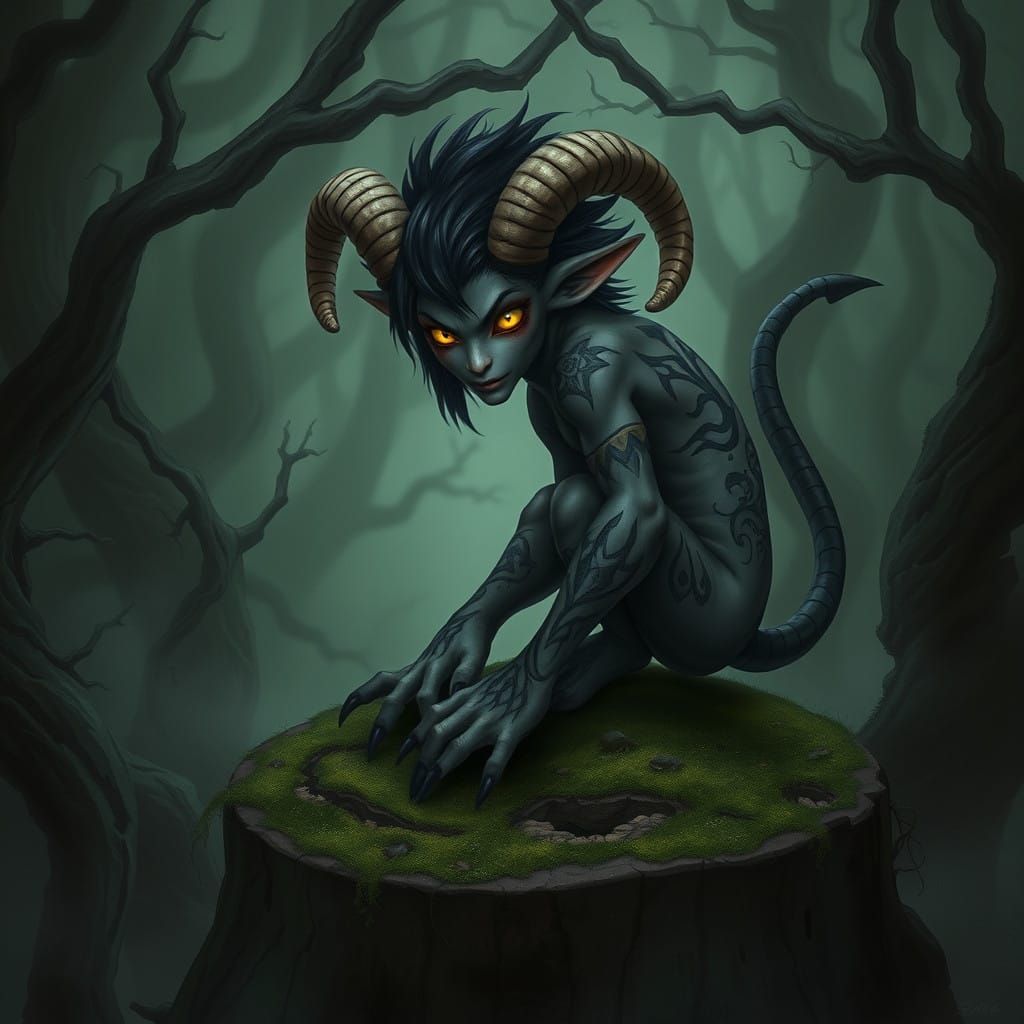 Mysterious Demonic Humanoid in Mystic Forest