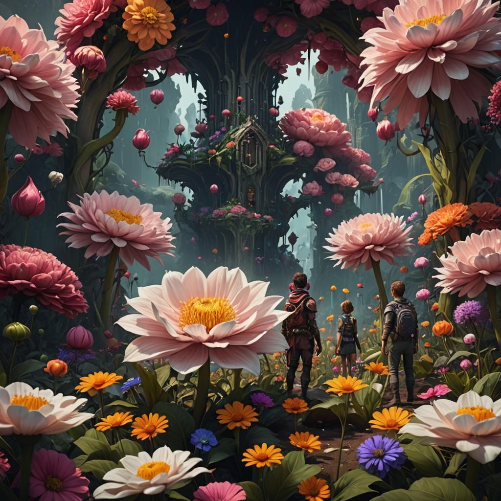 Miniature People in a Giant Floral World