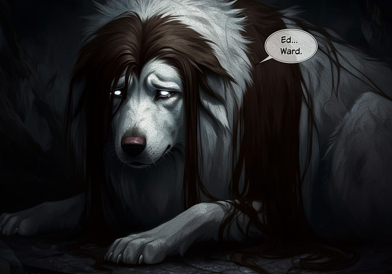 Gothic Anime Dog in Shadows with Silver Eyes