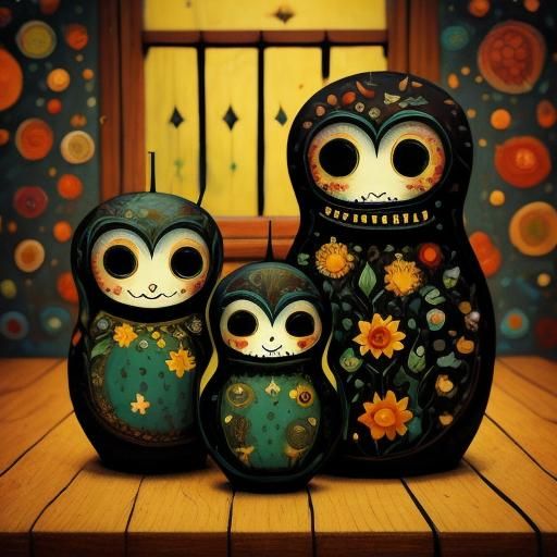 Macabre Gothic Matryoshka Dolls in Haunted House