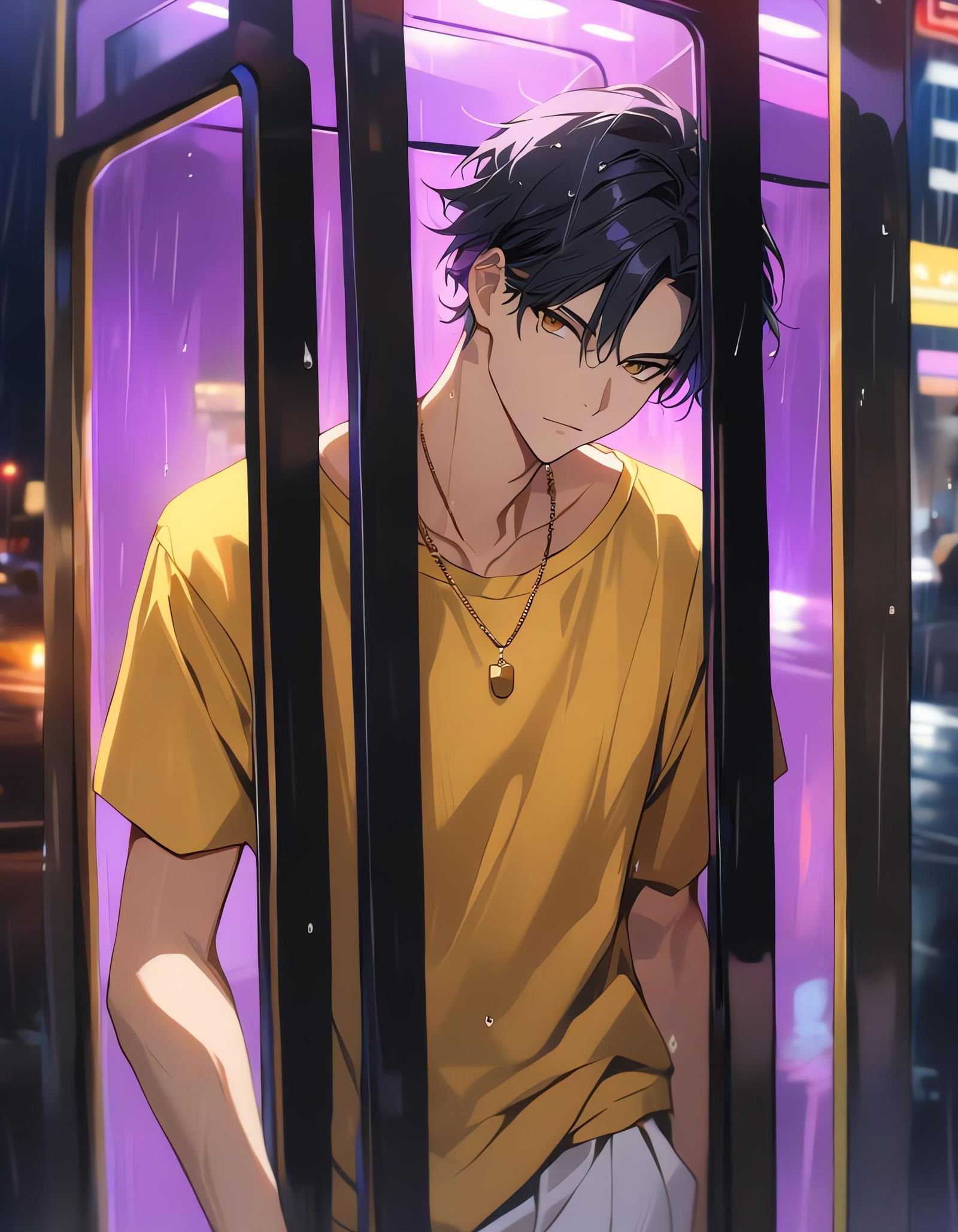 Vivid Portrait of Young Man in Phone Booth