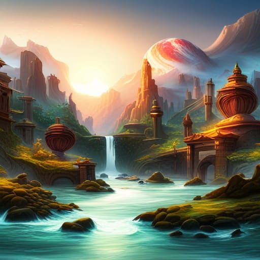 Colorful Circles: Detailed Matte Painting in Fantasy Style