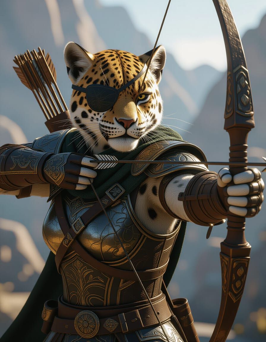 Leopard Warrior with Bow and Arrows in 8K