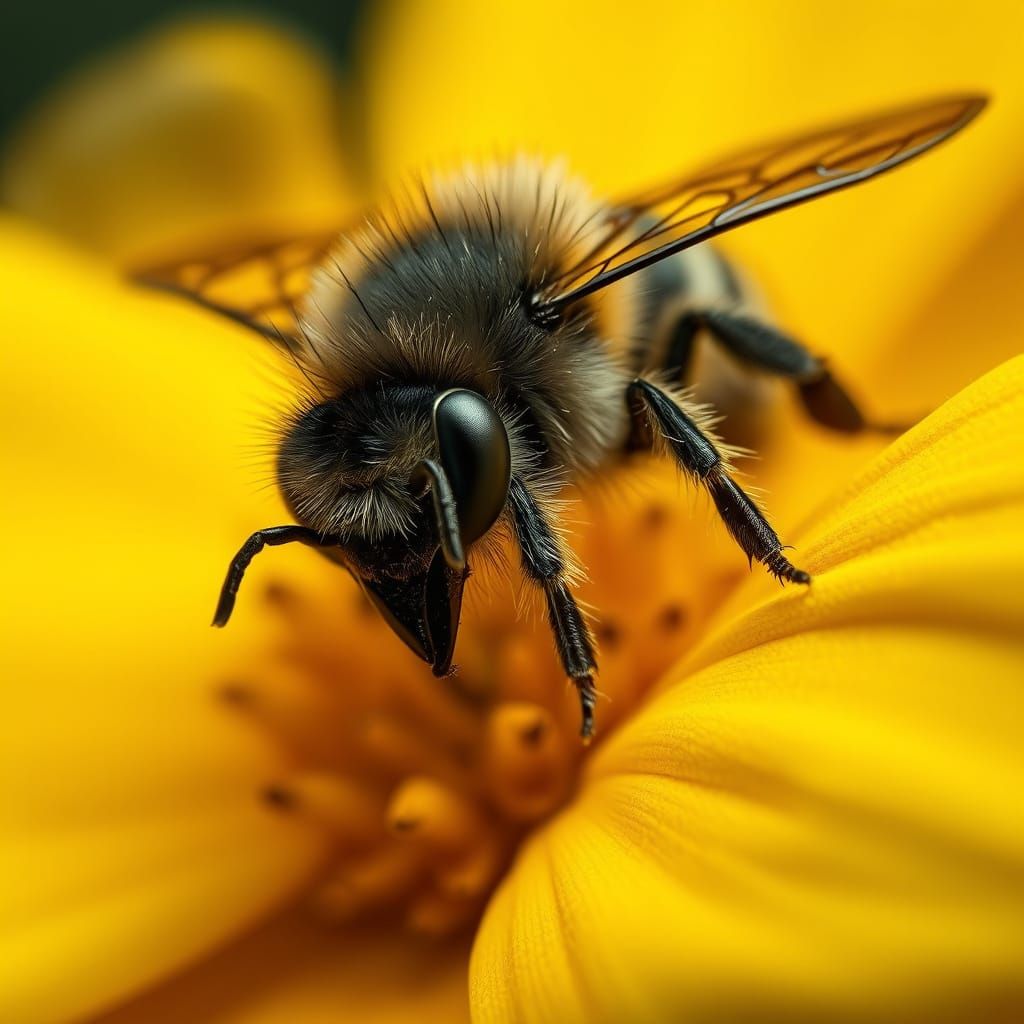 Macro Photography of a Bee in Photorealistic Style