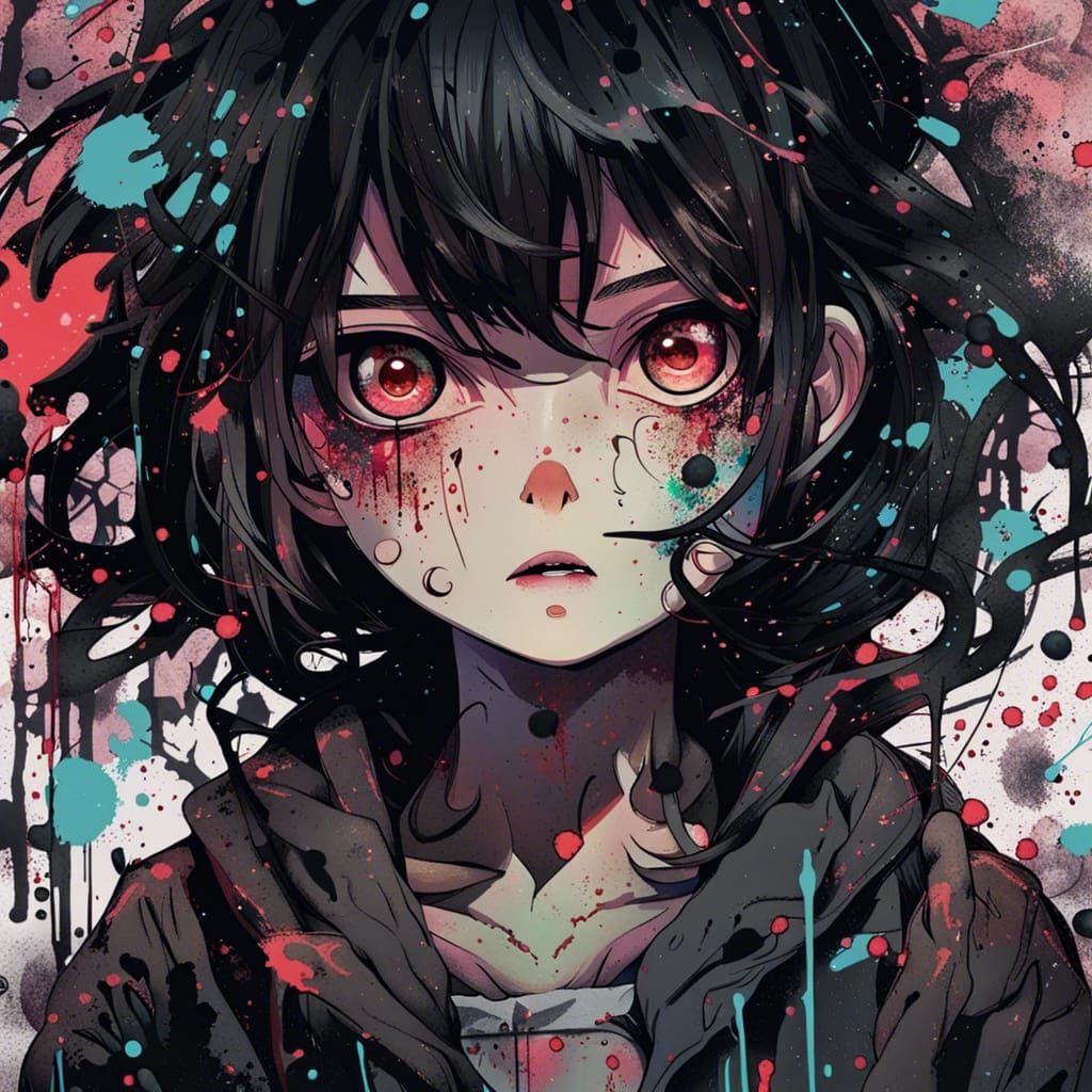 Anime Girl in Street Art Style with Paint Splatter