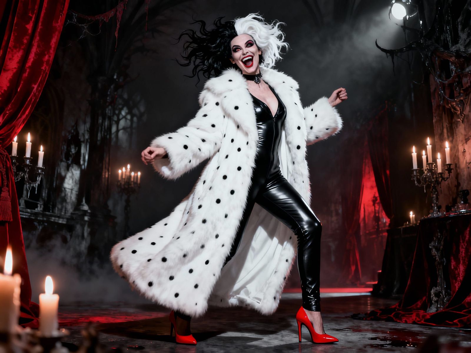 Cruella De Vil Laughing in Fairytale Fur Coat