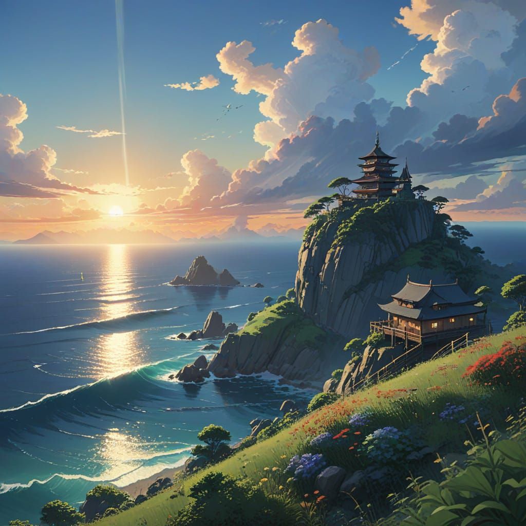 Surreal Anime Horizon with Deep Colors and Intricate Details