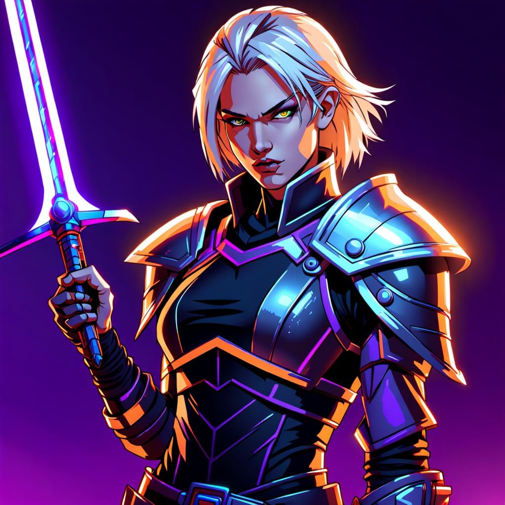 Androgynous Hero Wields Triple Swords in Vibrant Pixel Art