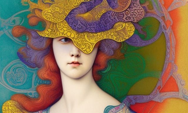 Colorful Vestal Virgin Portrait in Watercolor Style