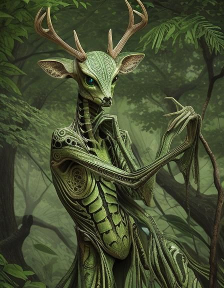 Insectoid Deer Maiden in Alien Forest