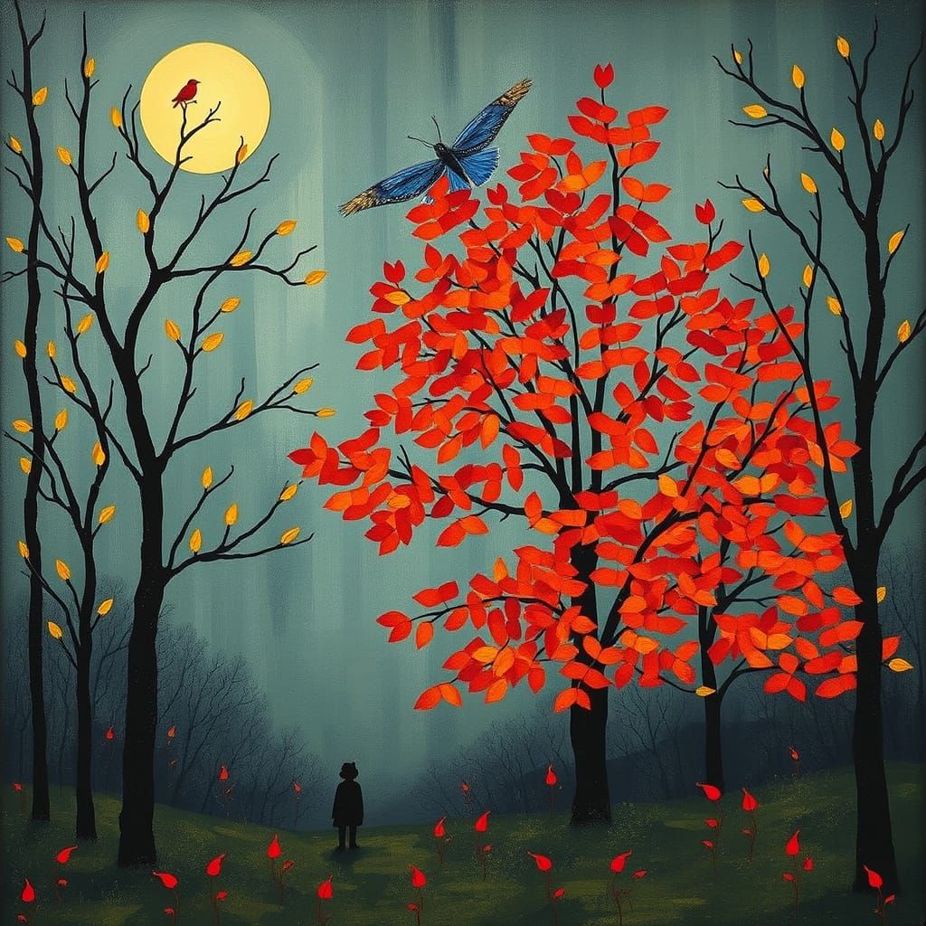 Canadian Fall Landscape in Naive Art Style