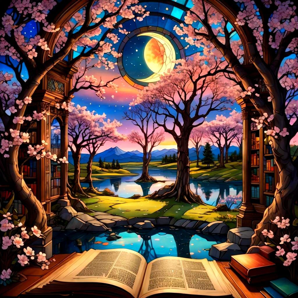 Iridescent Plains at Dusk in Stained Glass Library