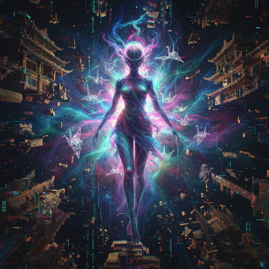 Nebula Goddess Amidst Ancient Ruins