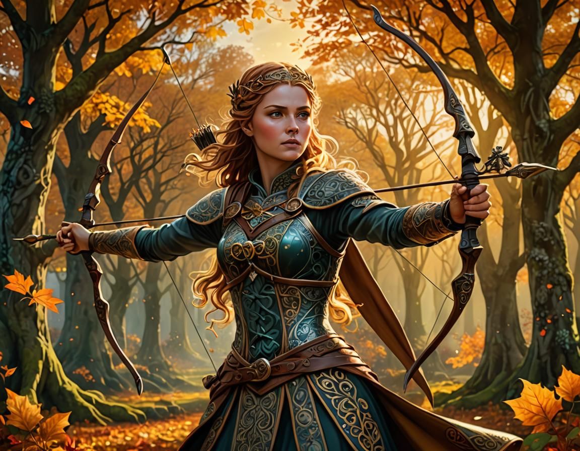 Celtic Archer Princess in Autumnal Fantasy Art