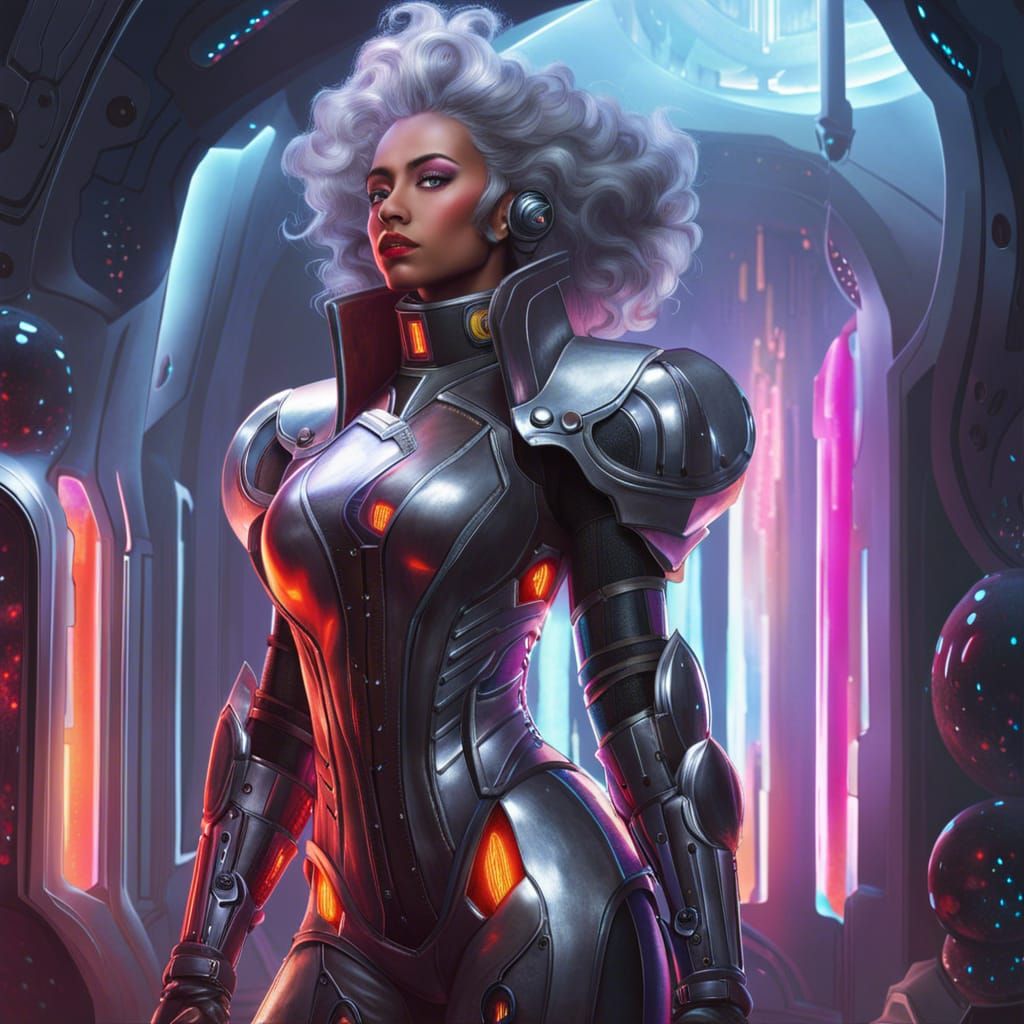Futuristic Armored Girl with Lava Lamp Chest